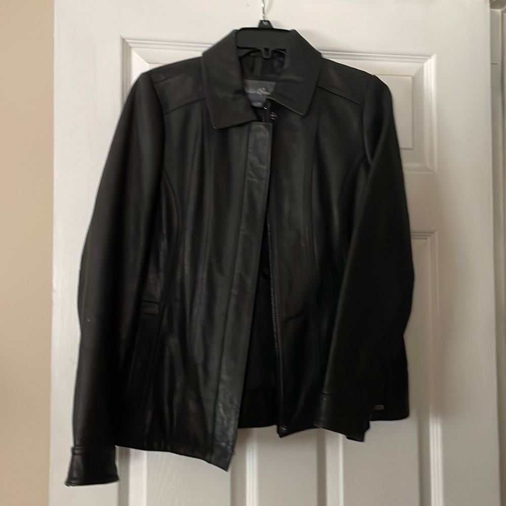 Eddie Bauer black buffalo leather jacket size PM
